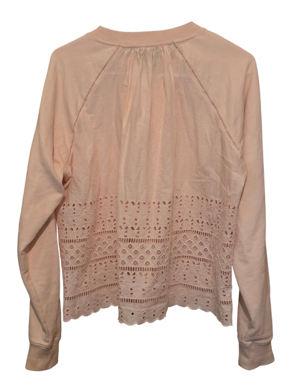 J. Crew Cottagecore Pink Eyelet Lace Cutout Back Crewneck Preppy Sweatshirt Sz M